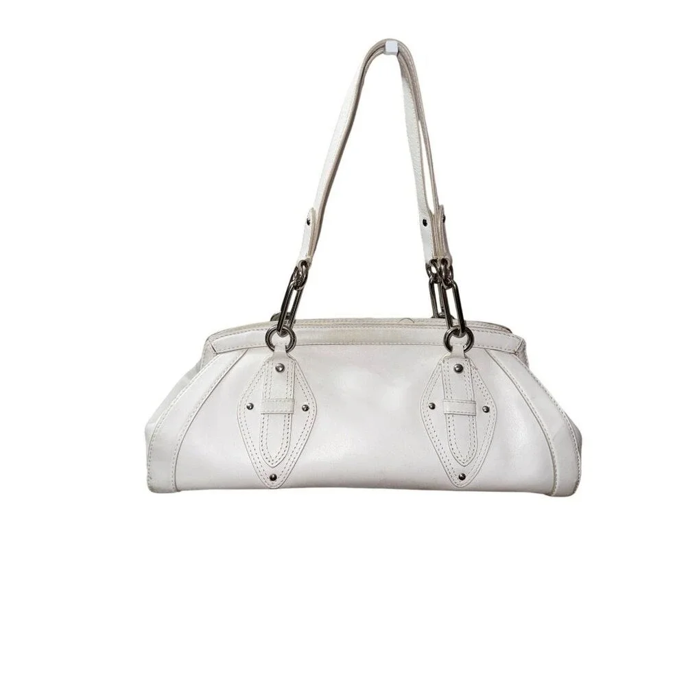 Cole Haan Trinity White‎ Leather Handbag With Silver Hardware Y2K Classic Rave